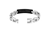 Mens Carbon Fiber and Stainless Steel with Black Leather Accent Cross Bracelet