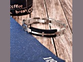 Mens Carbon Fiber and Stainless Steel with Black Leather Accent Cross Bracelet