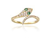 Emerald and White Topaz 14K Yellow Gold Over Sterling Silver Bypass Snake Ring