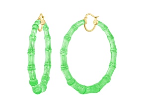 14K Yellow Gold Over Sterling Silver XL Lucite Bamboo Hoops in Lime Green