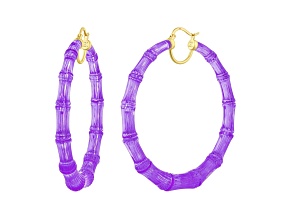 14K Yellow Gold Over Sterling Silver XL Lucite Bamboo Hoops in Purple