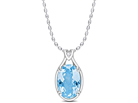 13.50ctw Sky Blue Topaz and White Topaz Solitaire Pendant with Chain in Sterling Silver