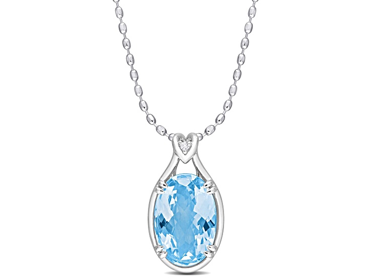 13.50ctw Sky Blue Topaz and White Topaz Solitaire Pendant with Chain in Sterling Silver