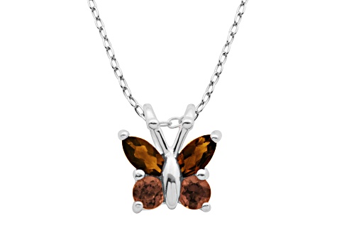 Red Garnet Sterling Silver Butterfly Pendant With Chain 0.55ctw