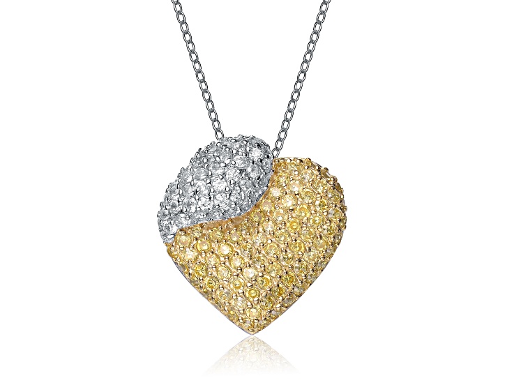 White CZ, Two-Tone Rhodium Plated & 14k Gold-Plated over Sterling Silver Heart Pendant Necklace