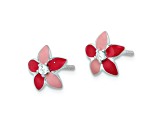 Rhodium Over Sterling Silver Pink Enamel and Cubic Zirconia Flower Children's Post Earrings