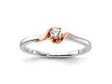 14K Two-tone White and Rose First Promise Polish Round Diamond Promise Ring 0.11ctw