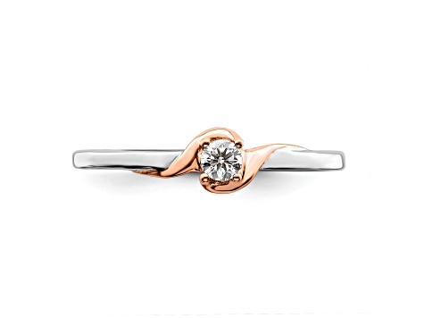 14K Two-tone White and Rose First Promise Polish Round Diamond Promise Ring 0.11ctw