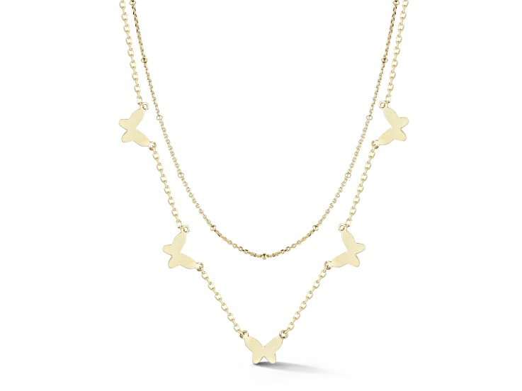 Sterling Statements 14K Yellow Gold Over Sterling Silver Double Layer Butterfly Charm Necklace