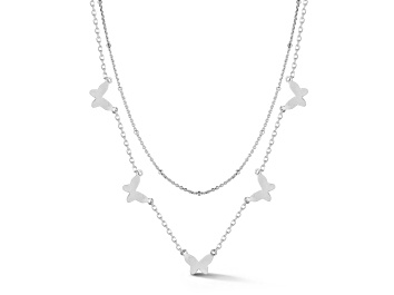 Picture of Sterling Statements Rhodium Over Sterling Silver Double Layer Butterfly Charm Necklace