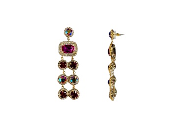 Picture of Off Park® Collection, Gold-Tone Two-Row Dangle Drop AB Fushia Crystal Earrings.