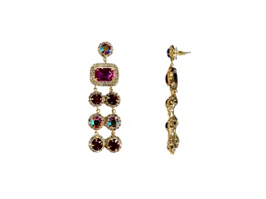 Off Park® Collection, Gold-Tone Two-Row Dangle Drop AB Fushia Crystal Earrings.