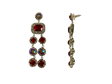 Off Park® Collection, Gold-Tone Two-Row Dangle Drop AB Siam Red Crystal Earrings.