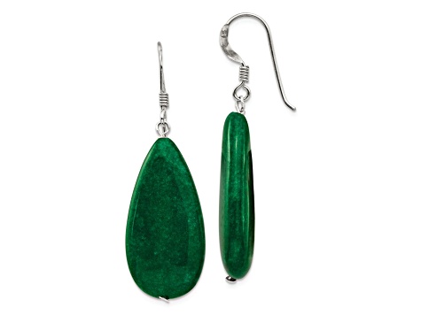 Sterling Silver Polished Green Jadeite Teardrop Dangle Earrings