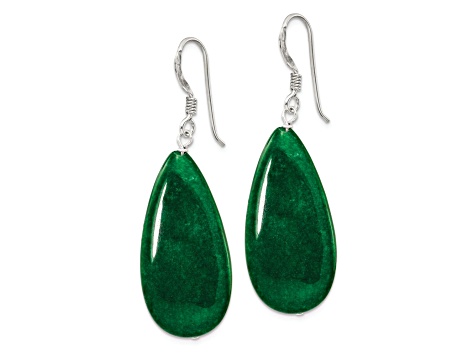 Sterling Silver Polished Green Jadeite Teardrop Dangle Earrings