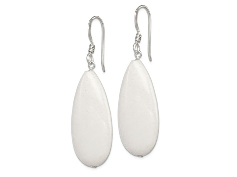 Sterling Silver Polished White Jadeite Teardrop Dangle Earrings