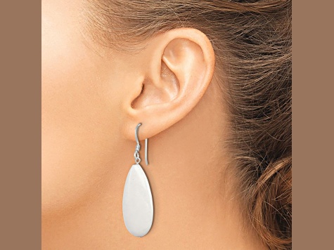 Sterling Silver Polished White Jadeite Teardrop Dangle Earrings