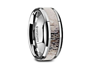 BUCK Polished Beveled Tungsten Carbide Men's Wedding Band with Ombre Deer Antler Inlay 8mm