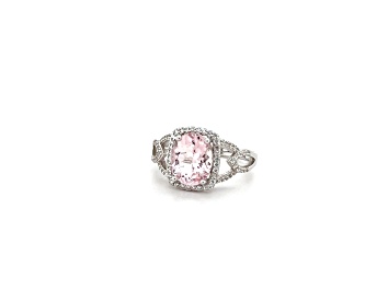 Picture of Rhodium Over Sterling Silver Oval Peach Morganite and White Zircon Ring 2.22ctw