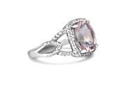 Rhodium Over Sterling Silver Oval Peach Morganite and White Zircon Ring 2.22ctw