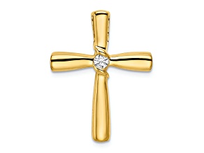 14k Yellow Gold Polished Diamond Cross Chain Slide Pendant