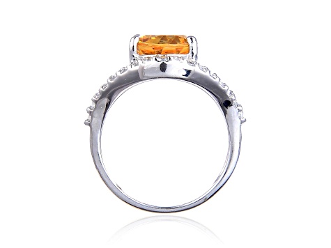 Oval Citrine with White Topaz Accents Sterling Silver Ring, 3.68ctw