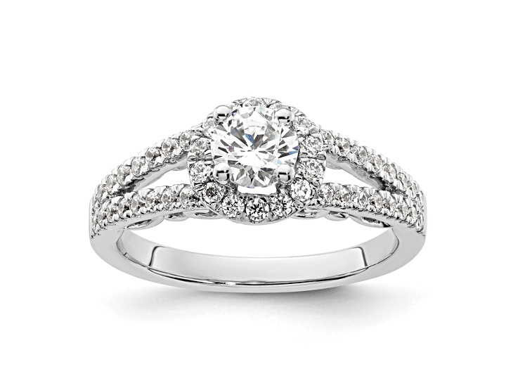 Rhodium Over 14K White Gold Eternal Promise Lab Grown Diamond Halo Complete Ring 1.008ctw