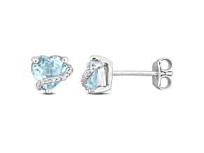 2ctw Sky Blue Topaz and Diamond Accent Heart Stud Earrings in Sterling Silver