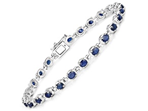 Blue Sapphire Rhodium Over Sterling Silver Tennis Bracelet 5ctw