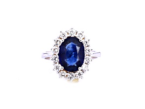 3.73 Ctw Blue Sapphire and 1.16 Ctw White Diamond Ring in 14K WG