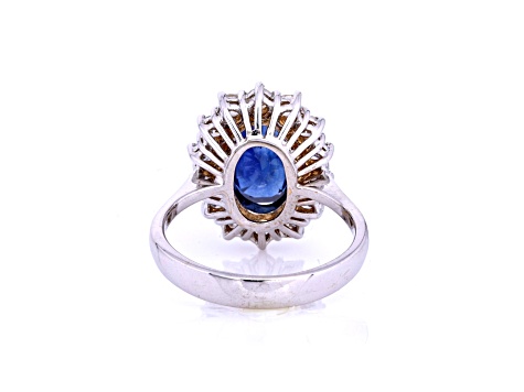 3.73 Ctw Blue Sapphire and 1.16 Ctw White Diamond Ring in 14K WG