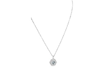 Picture of Round Aquamarine and Cubic Zirconia Rhodium Over Sterling Silver Pendant with chain, 1.19ctw