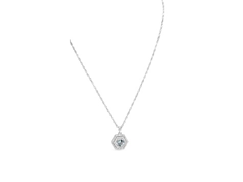 Round Aquamarine and Cubic Zirconia Rhodium Over Sterling Silver Pendant with chain, 1.19ctw