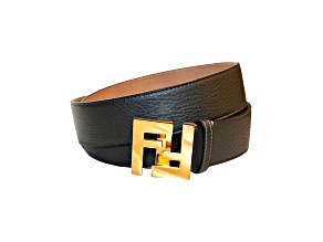 Fendi FF Logo Ebano Brown Pebbled Leather Belt 105