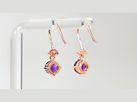 Amethyst and CZ 1.59 Ctw Round 18K Rose Gold Over Sterling Silver Drop Earrings Jewelry.