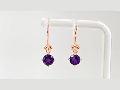 Amethyst and CZ 1.59 Ctw Round 18K Rose Gold Over Sterling Silver Drop Earrings Jewelry.