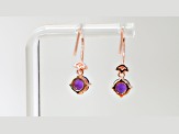 Amethyst and CZ 1.59 Ctw Round 18K Rose Gold Over Sterling Silver Drop Earrings Jewelry.