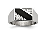 White Cubic Zirconia And Black Enamel Stainless Steel Signet Men's Ring