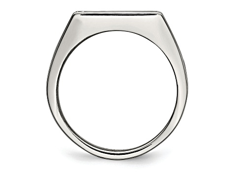 White Cubic Zirconia And Black Enamel Stainless Steel Signet Men's Ring