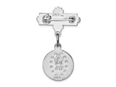 Rhodium Over Sterling Silver Miraculous Medal Dangle Pin Brooch