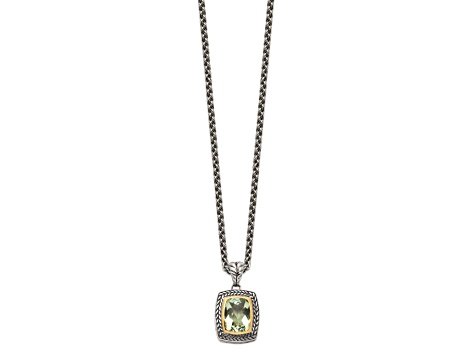 Sterling Silver Antiqued with 14K Accent Green Quartz Necklace