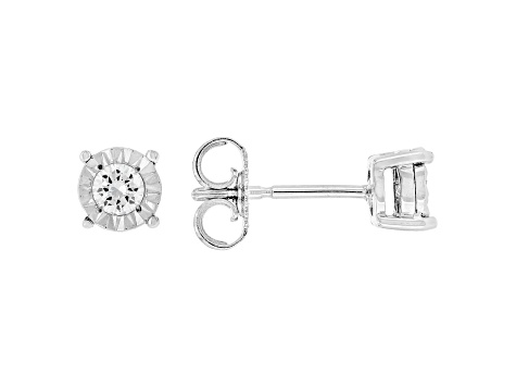 White Lab-Grown Diamond F-G SI Rhodium Over Sterling Silver Solitaire Stud Earrings 0.20ctw