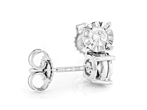 White Lab-Grown Diamond F-G SI Rhodium Over Sterling Silver Solitaire Stud Earrings 0.20ctw
