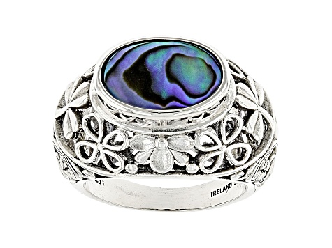 Abalone Shell Sterling Silver Shamrock Floral Ring