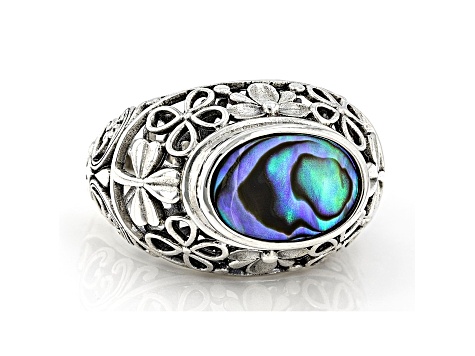 Abalone Shell Sterling Silver Shamrock Floral Ring