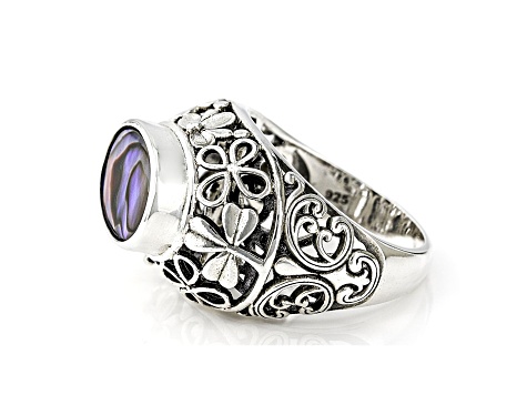 Abalone Shell Sterling Silver Shamrock Floral Ring