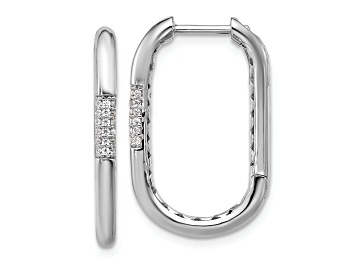 Picture of Rhodium Over Sterling Silver Polished Cubic Zirconia Oval Hinged Hoop Earrings