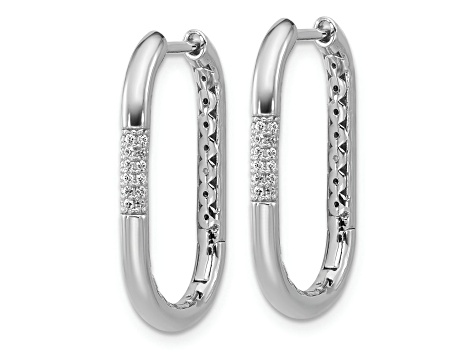 Rhodium Over Sterling Silver Polished Cubic Zirconia Oval Hinged Hoop Earrings