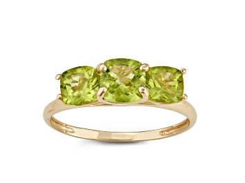 Picture of Square Cushion Peridot 3-Stone 10K Yellow Gold Ring 1.80ctw