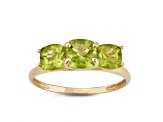 Square Cushion Peridot 3-Stone 10K Yellow Gold Ring 1.80ctw